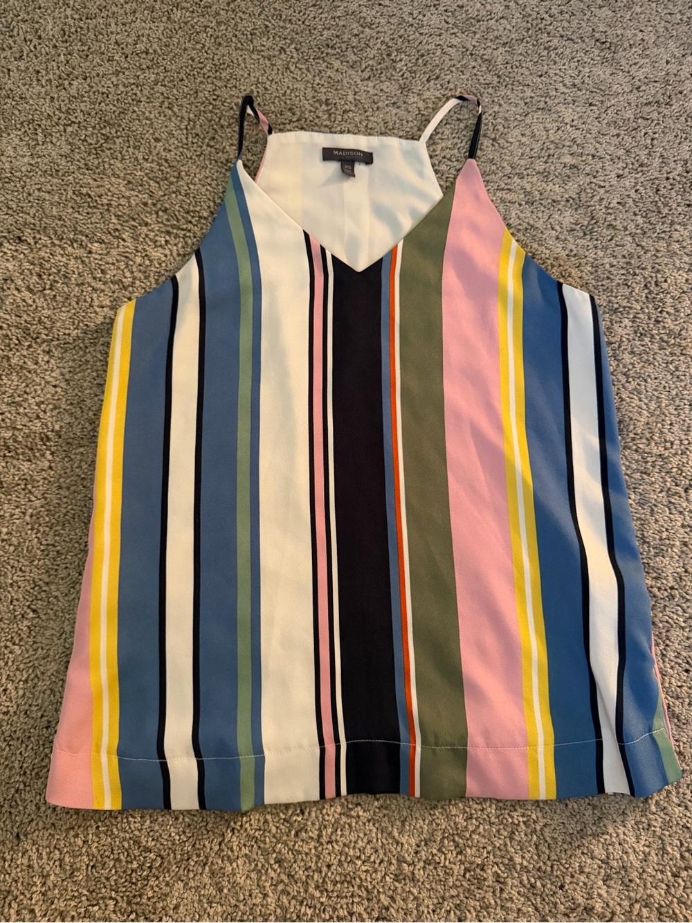 Madison Multicolor Striped V-Neck Cami Tank Top Spaghetti Strap XS